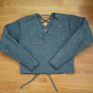 Zaful Grey Sweater with Lace Up Back